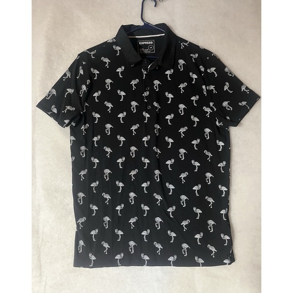 Express Other - Express Mens Performance Polo Shirt Black Flamingo Moisture Wicking Size Large